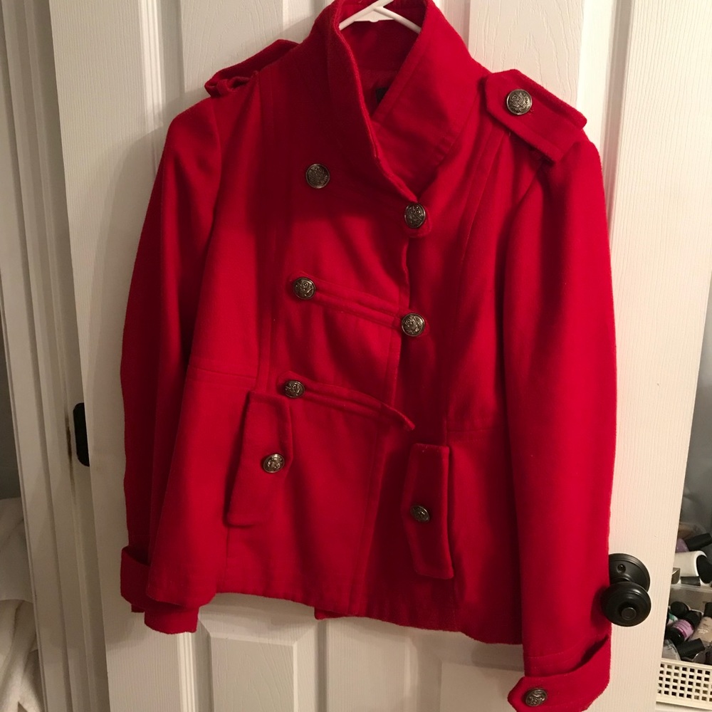 Red pea coat